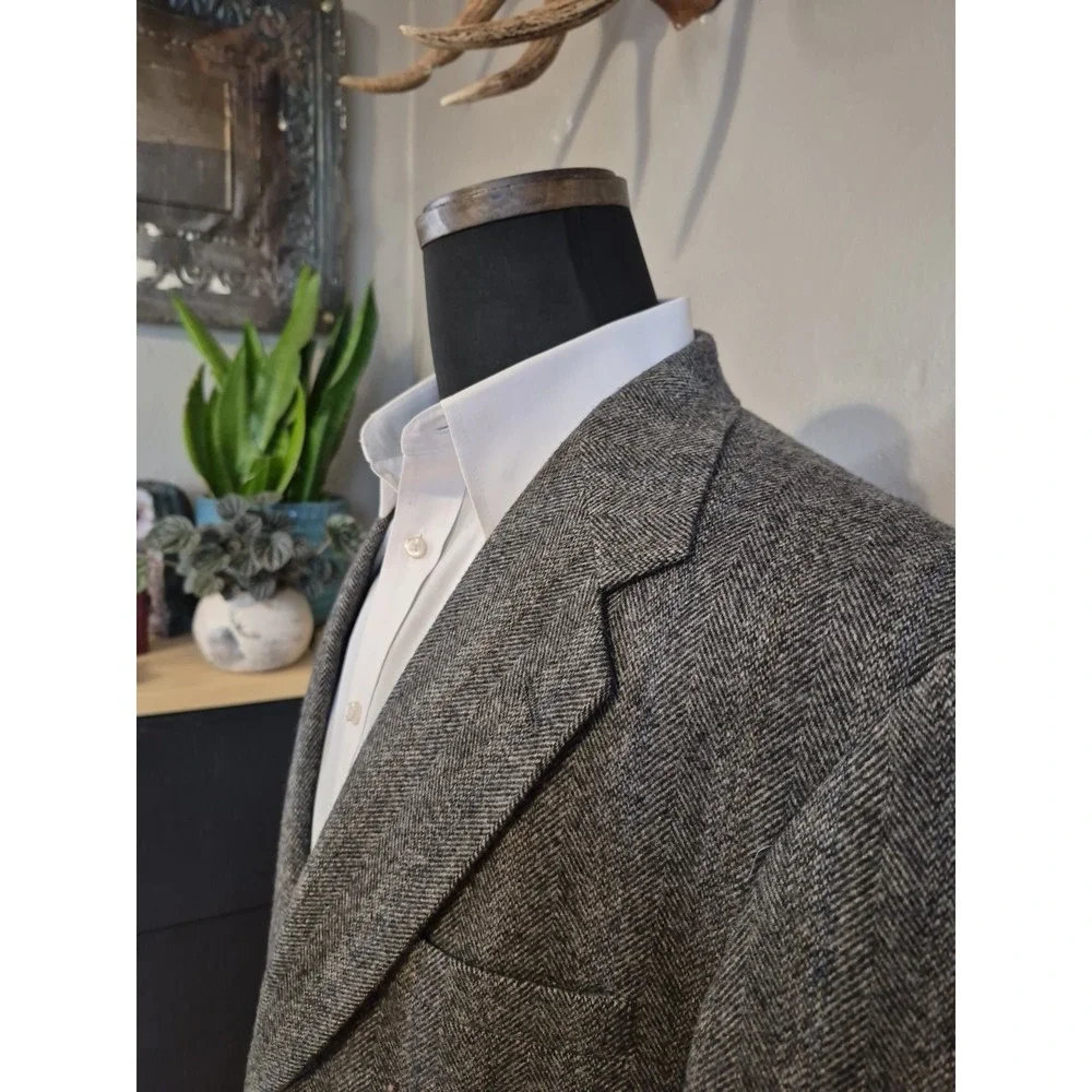 Croft & Barrow Vintage 44R Gray Wool Herringbone Blazer Mens 2 Button Sport Coat
